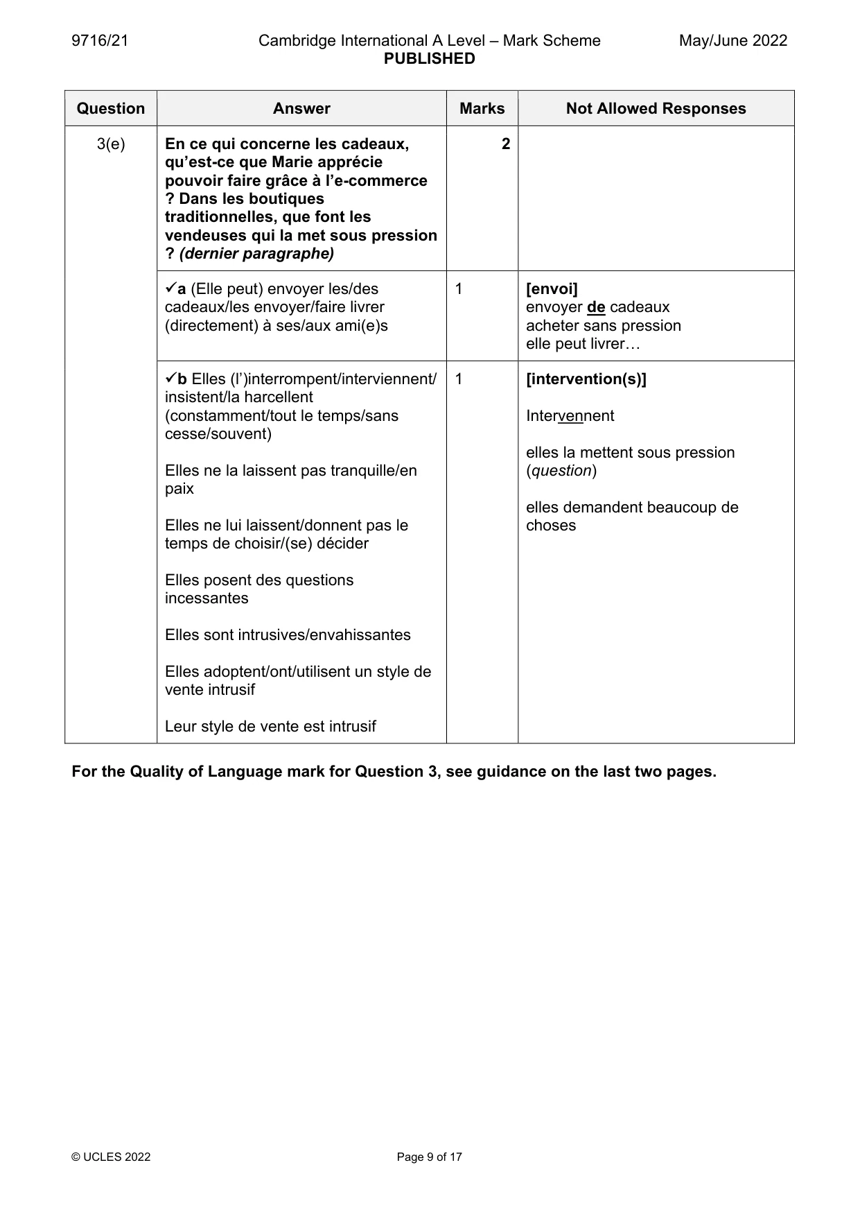 Mark scheme, page 9 of 17