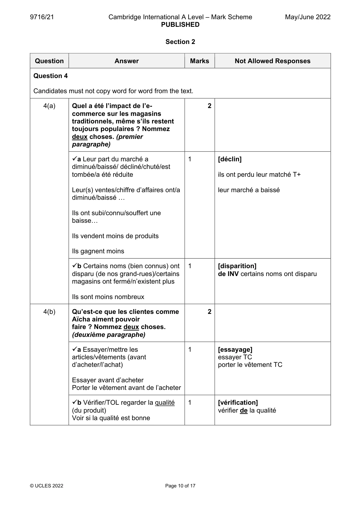 Mark scheme, page 10 of 17