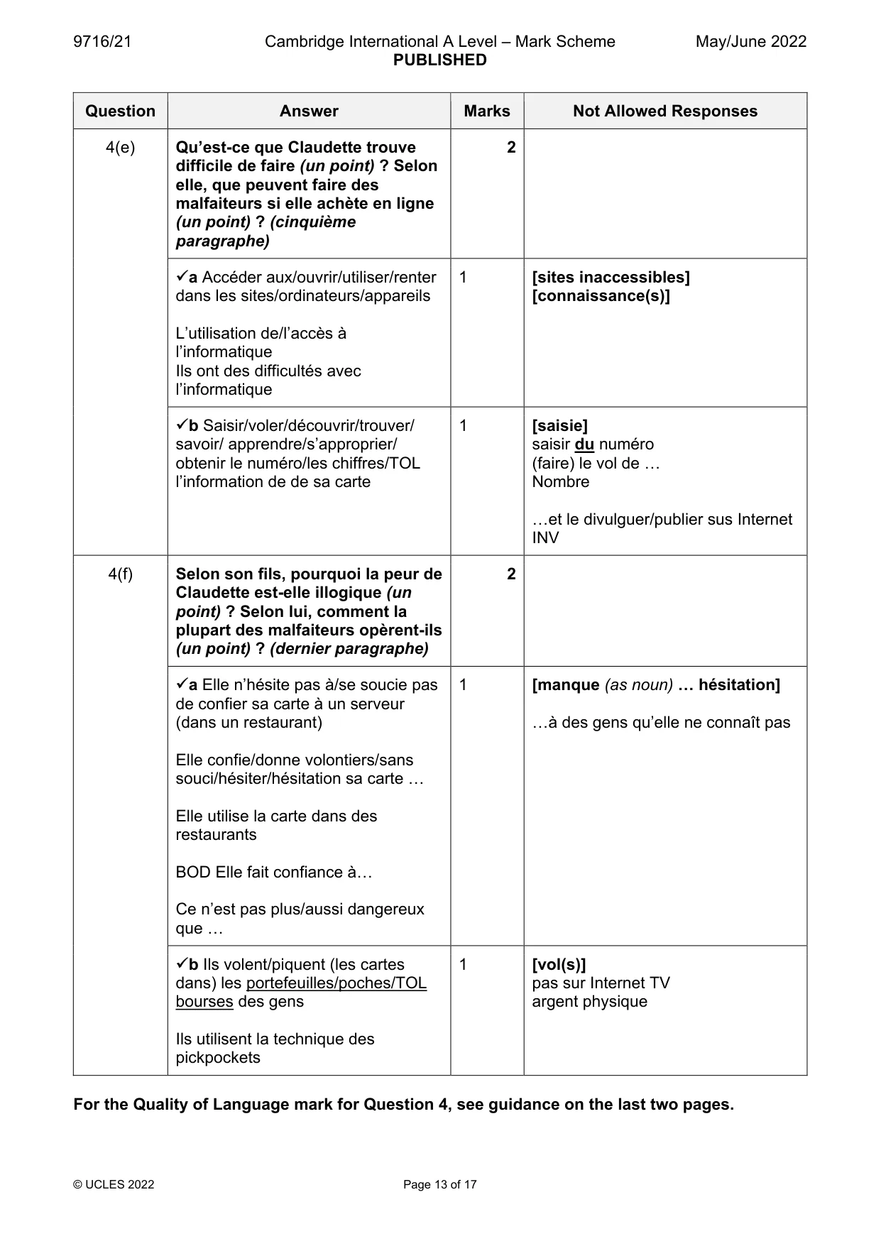 Mark scheme, page 13 of 17