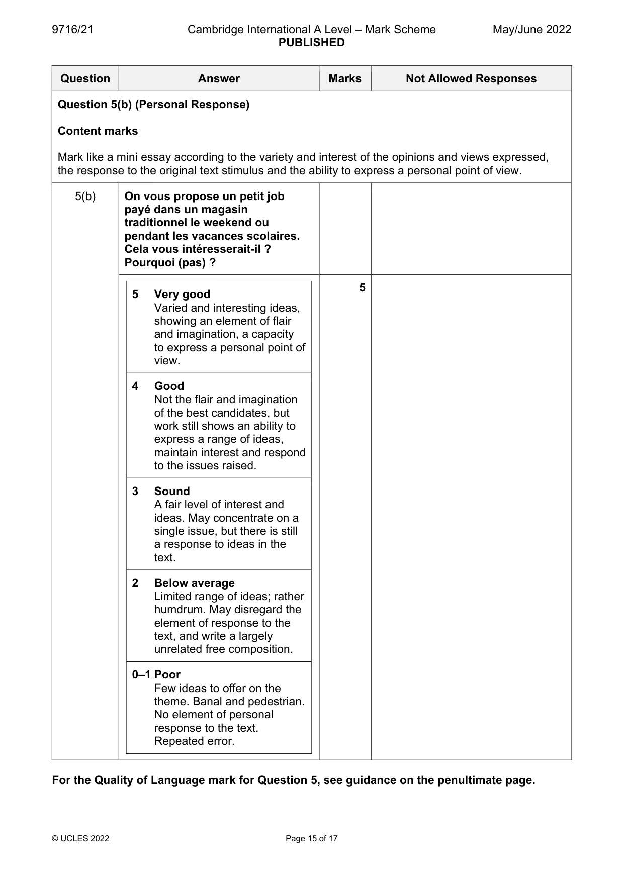 Mark scheme, page 15 of 17