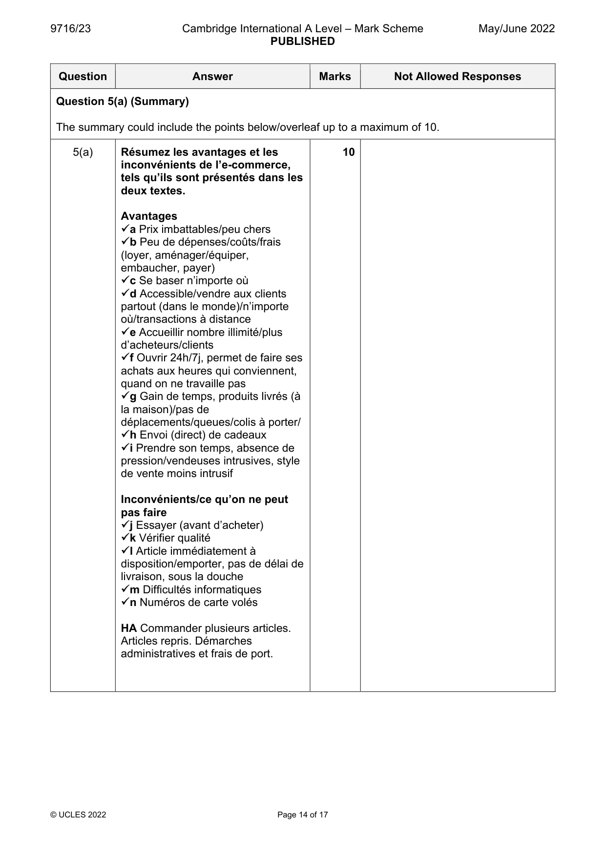 Mark scheme, page 14 of 17