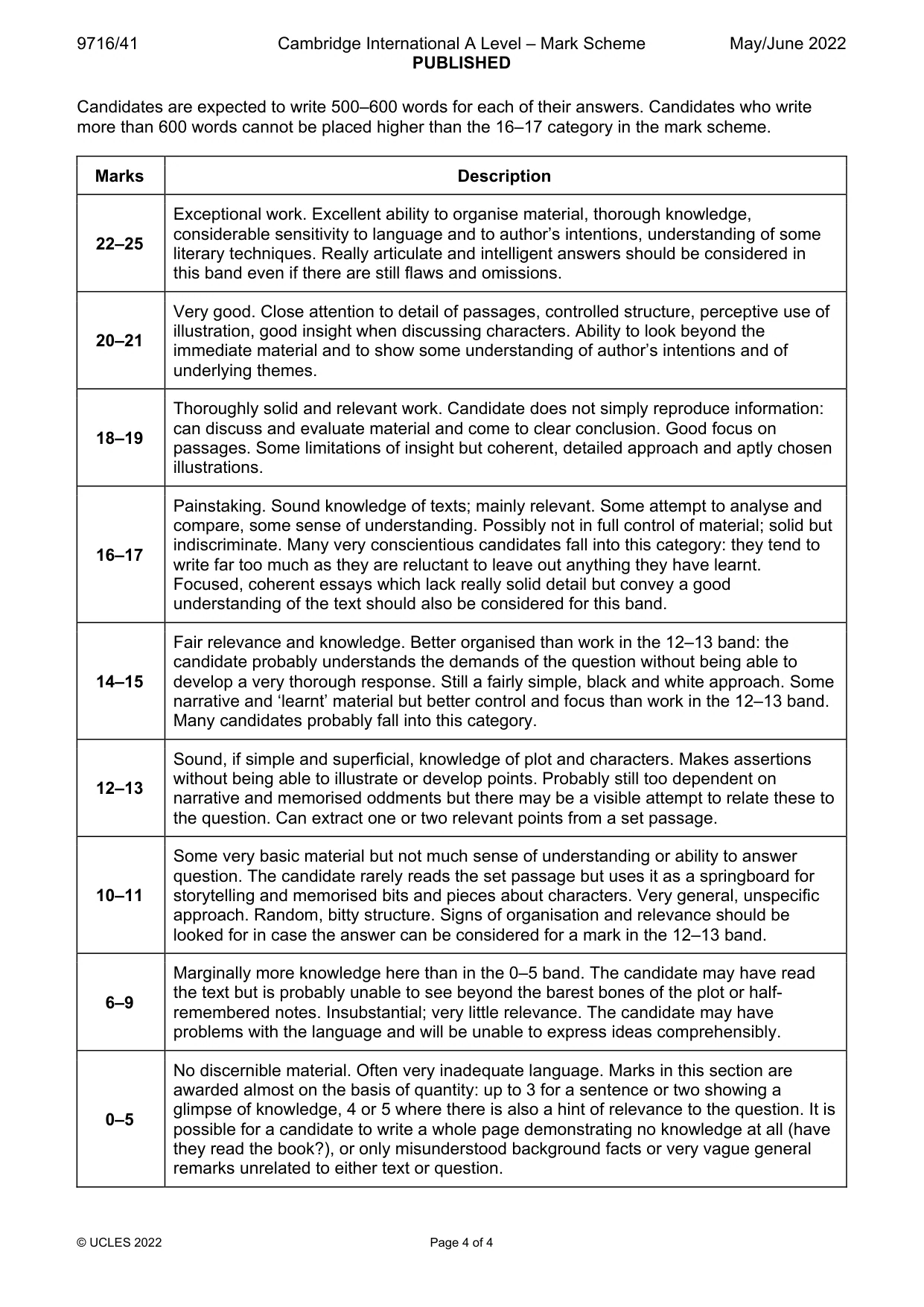 Mark scheme, page 4 of 4