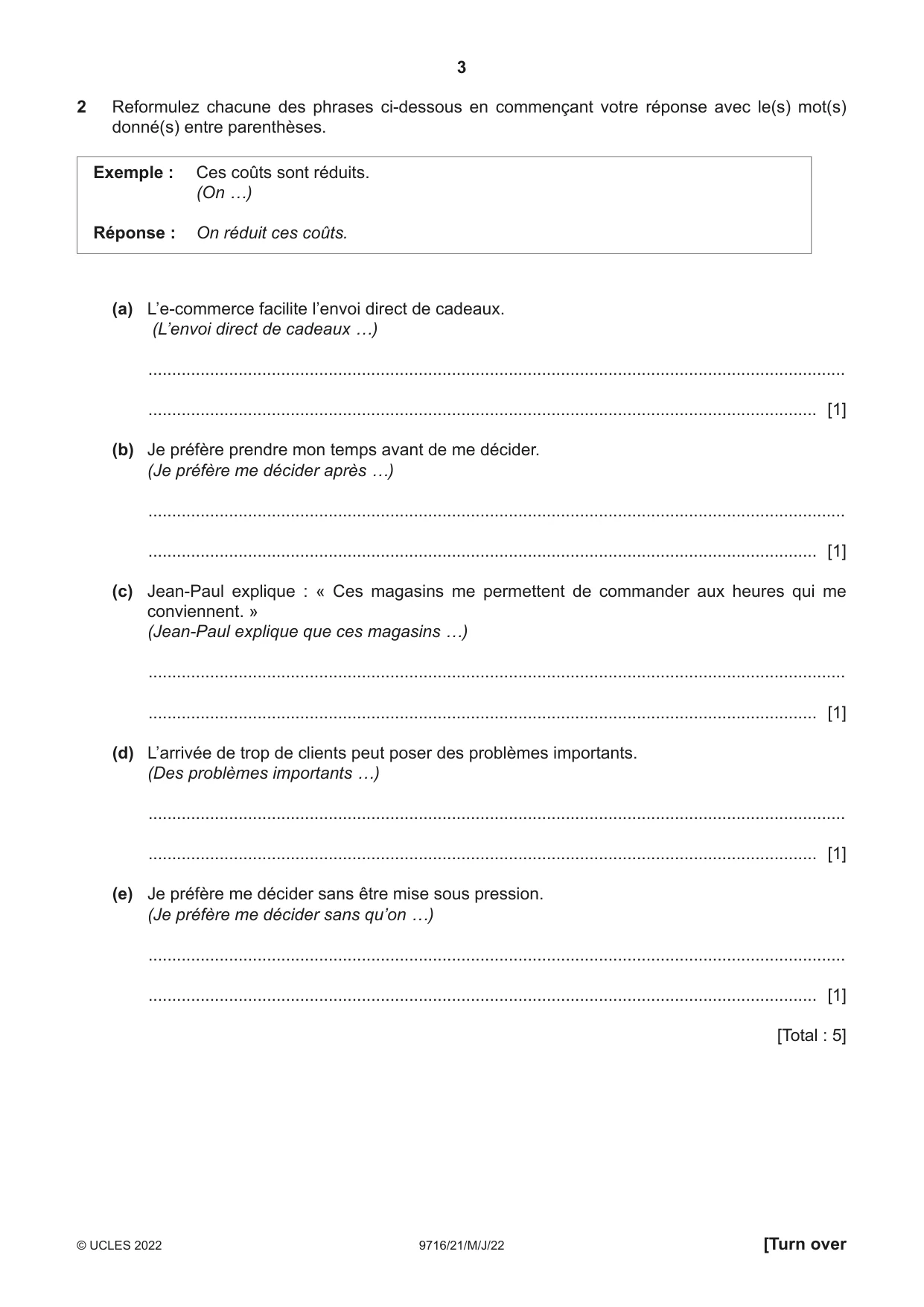Cambridge A Level French (A Level only) 9716 2022 May/June Paper 2 · Variant 1 question paper, page 3 of 8