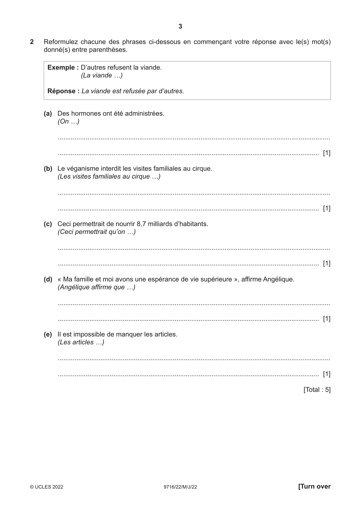 Cambridge A Level French (A Level only) 9716 2022 May/June Paper 2 · Variant 2 question paper, page 3 of 8