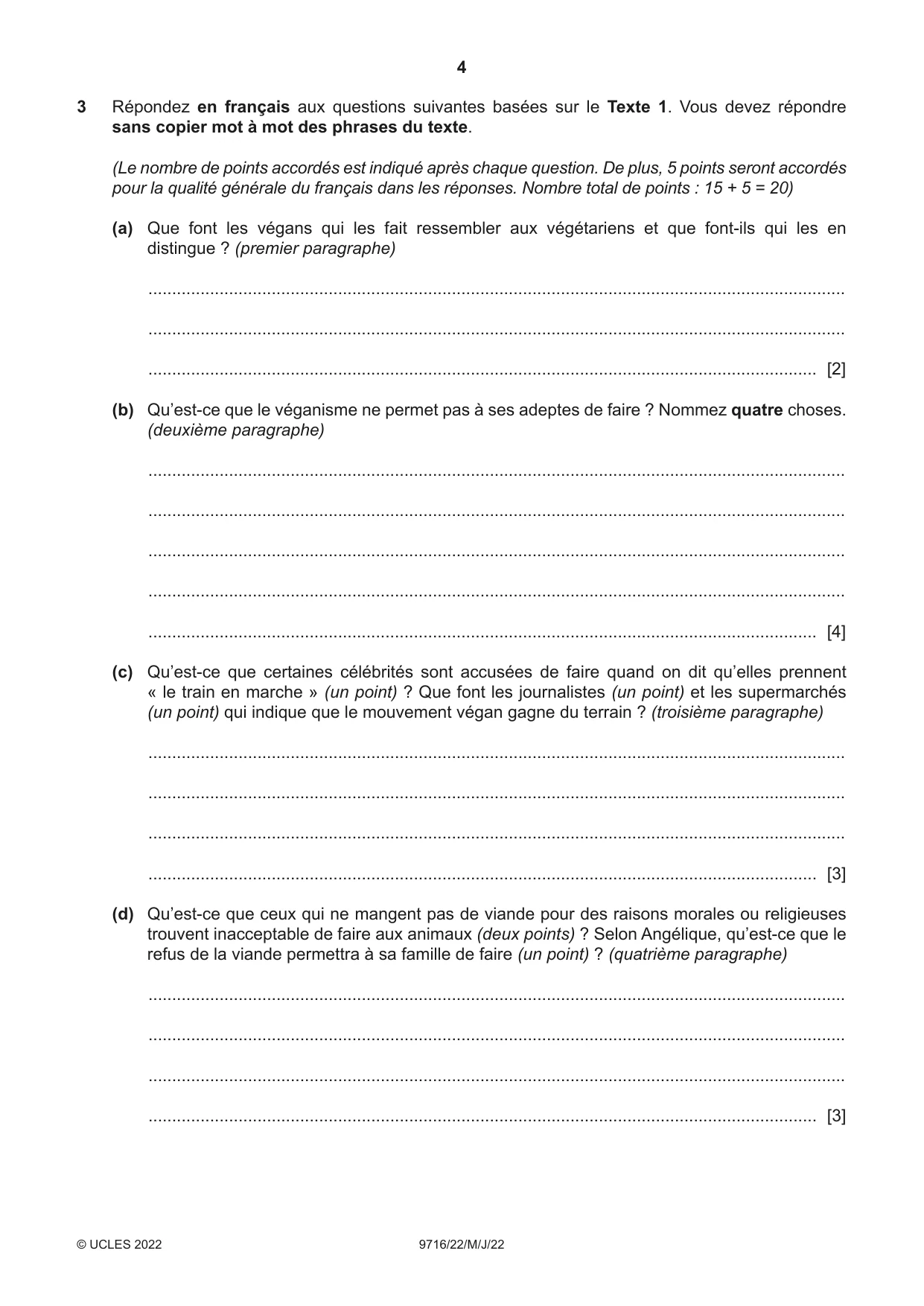 Cambridge A Level French (A Level only) 9716 2022 May/June Paper 2 · Variant 2 question paper, page 4 of 8