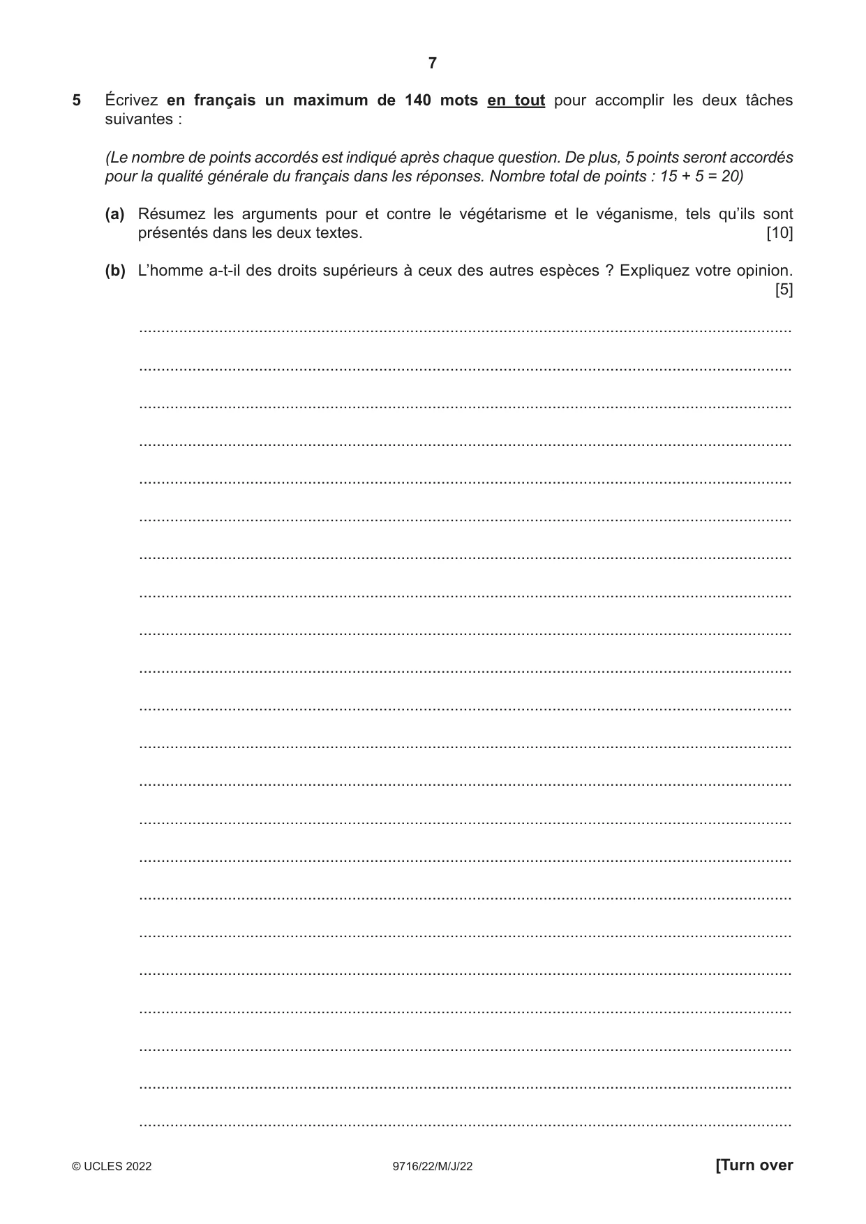 Cambridge A Level French (A Level only) 9716 2022 May/June Paper 2 · Variant 2 question paper, page 7 of 8