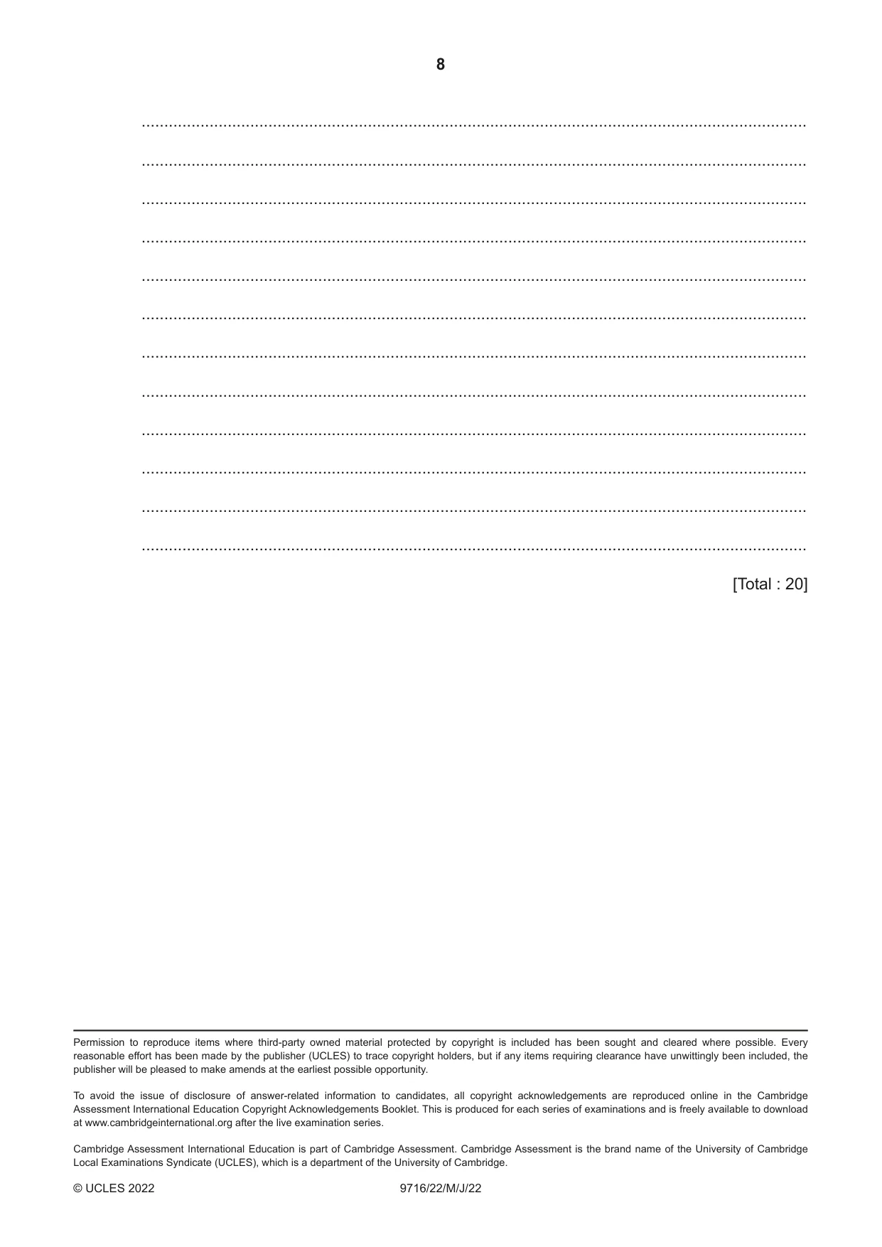 Cambridge A Level French (A Level only) 9716 2022 May/June Paper 2 · Variant 2 question paper, page 8 of 8