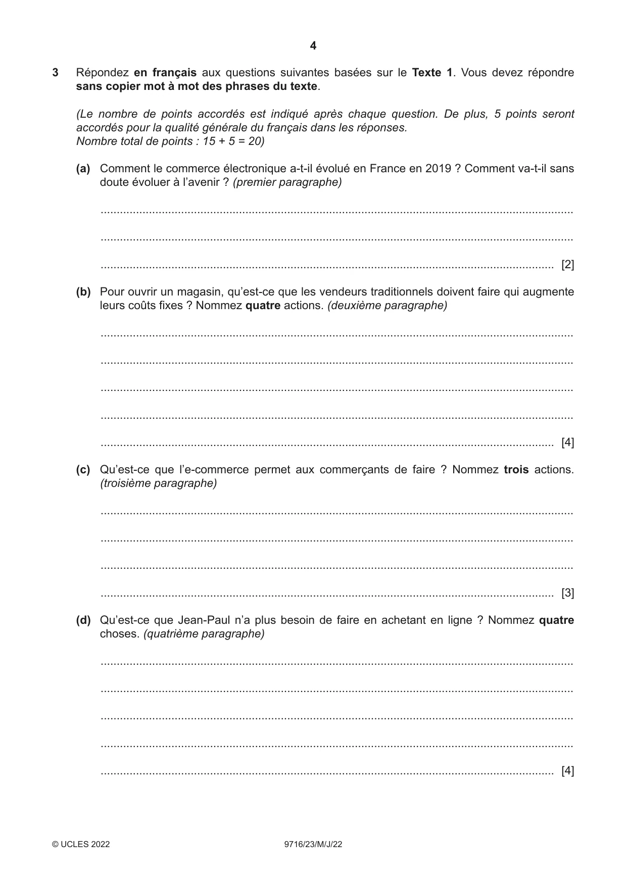 Cambridge A Level French (A Level only) 9716 2022 May/June Paper 2 · Variant 3 question paper, page 4 of 8