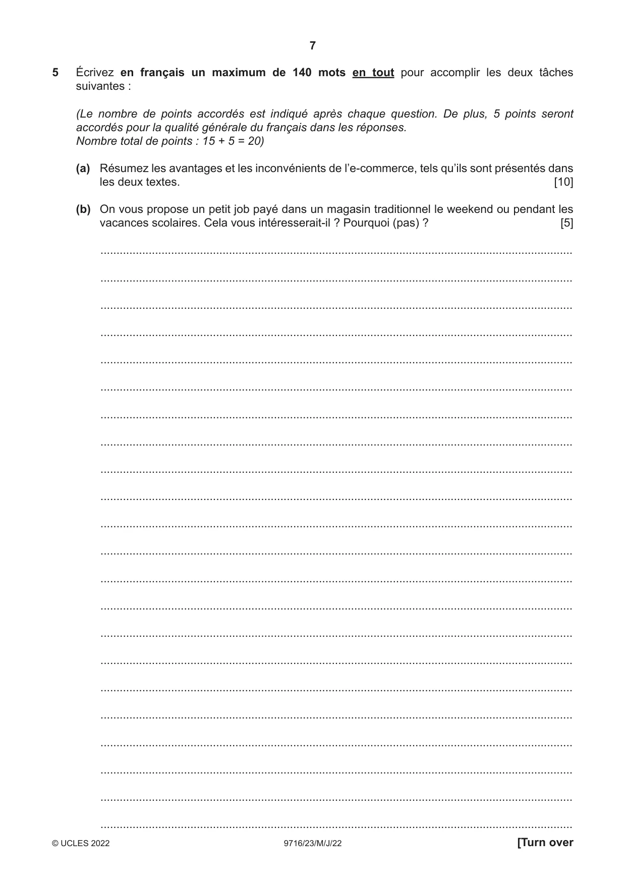 Cambridge A Level French (A Level only) 9716 2022 May/June Paper 2 · Variant 3 question paper, page 7 of 8