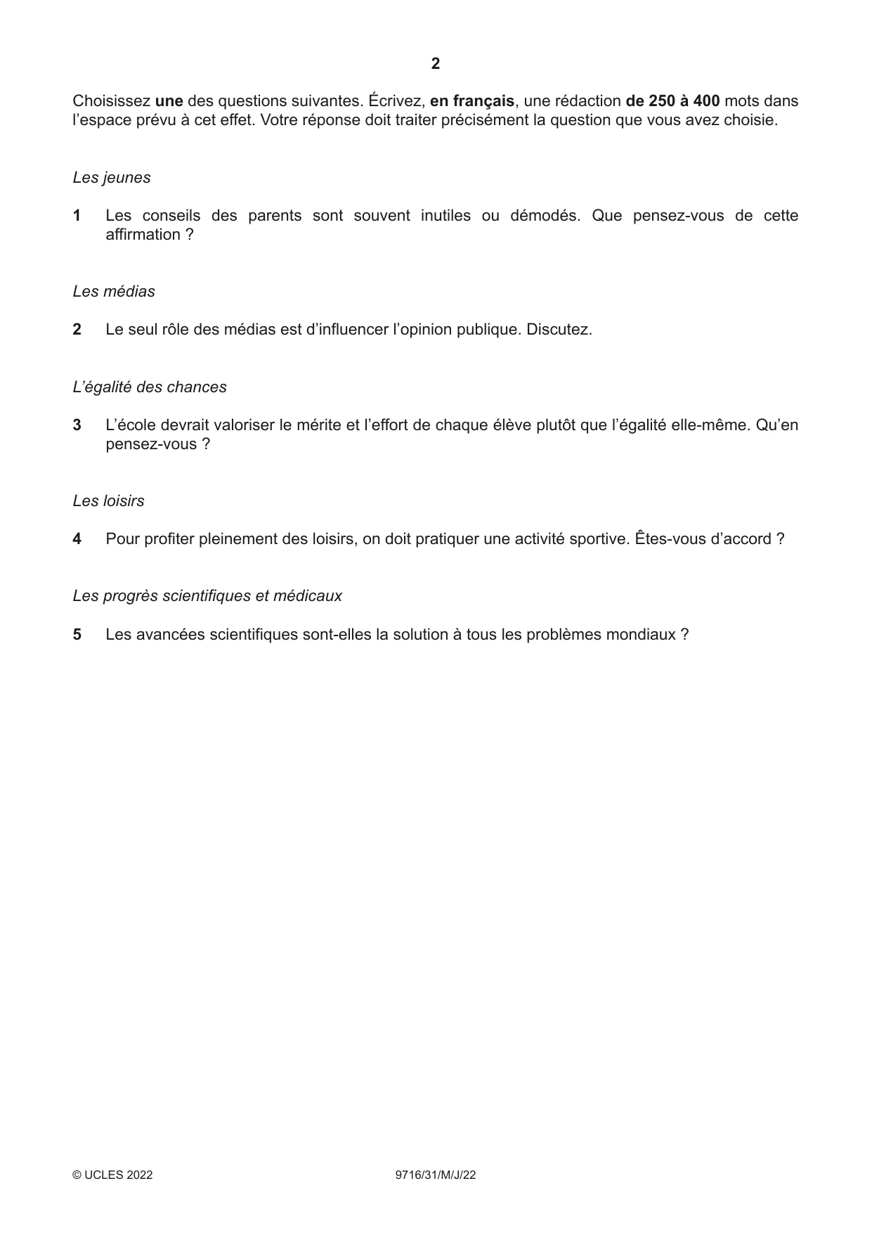 Cambridge A Level French (A Level only) 9716 2022 May/June Paper 3 · Variant 1 question paper, page 2 of 8