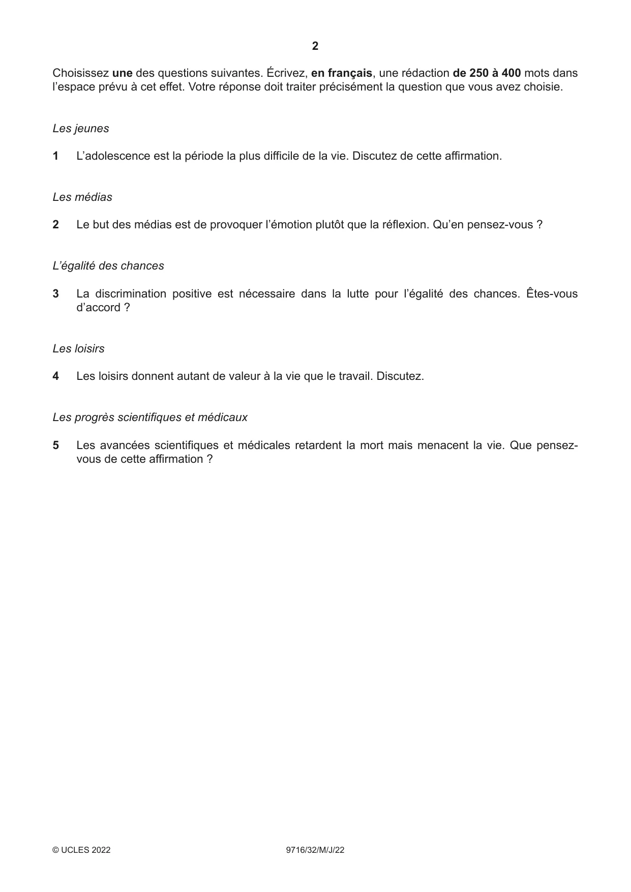 Cambridge A Level French (A Level only) 9716 2022 May/June Paper 3 · Variant 2 question paper, page 2 of 8