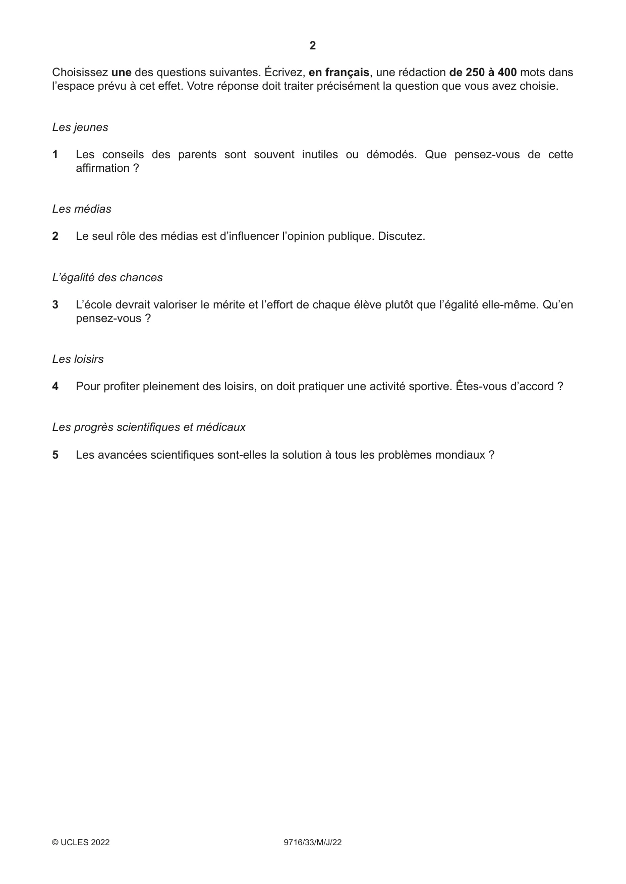 Cambridge A Level French (A Level only) 9716 2022 May/June Paper 3 · Variant 3 question paper, page 2 of 8