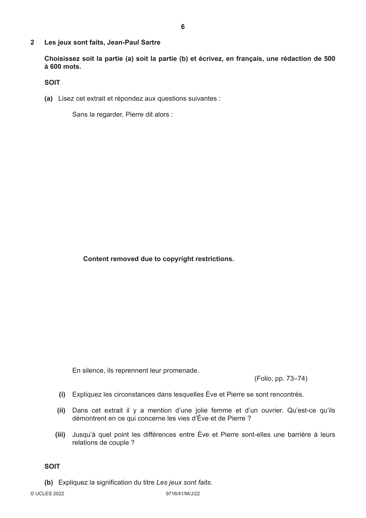 Cambridge A Level French (A Level only) 9716 2022 May/June Paper 4 · Variant 1 question paper, page 6 of 12