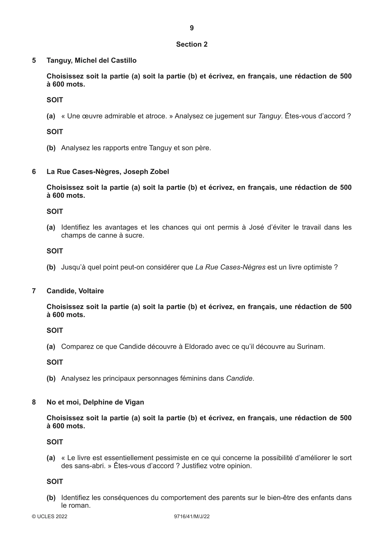 Cambridge A Level French (A Level only) 9716 2022 May/June Paper 4 · Variant 1 question paper, page 9 of 12