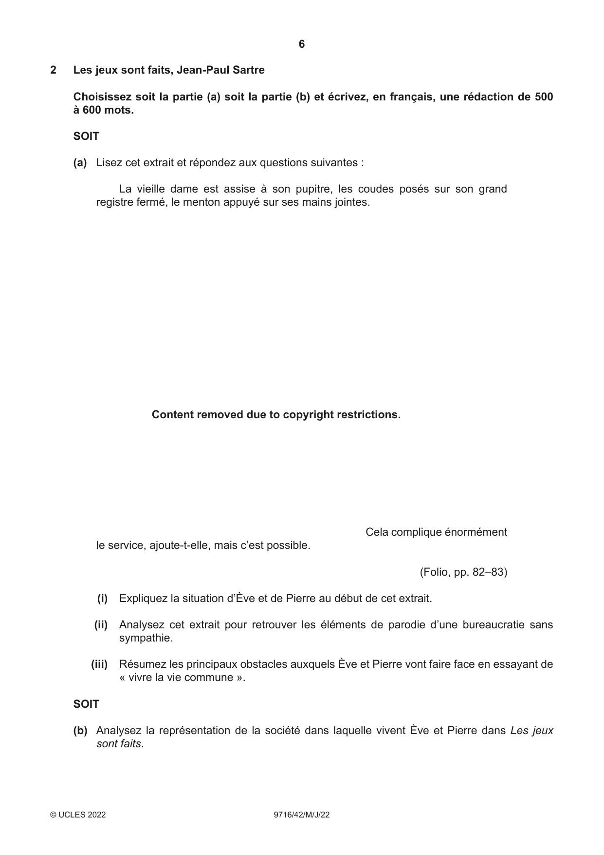 Cambridge A Level French (A Level only) 9716 2022 May/June Paper 4 · Variant 2 question paper, page 6 of 12