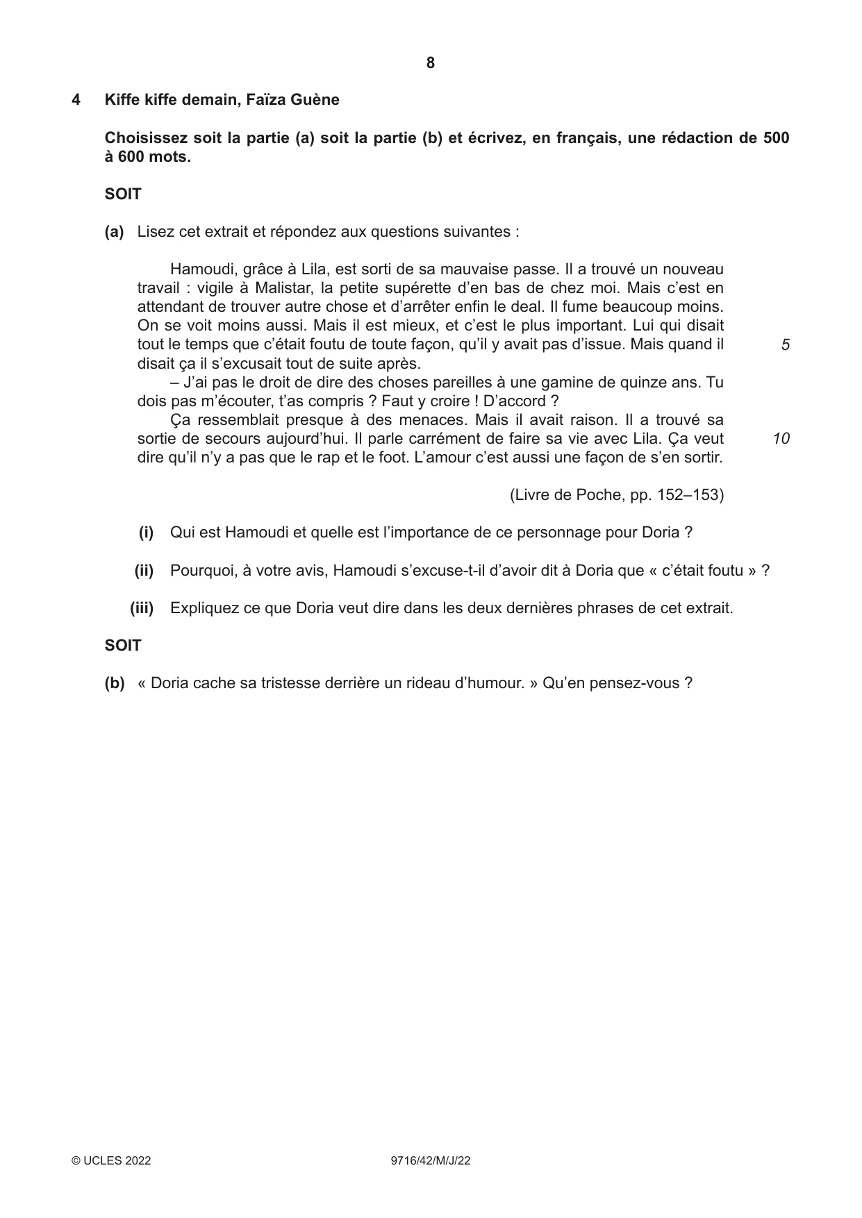 Cambridge A Level French (A Level only) 9716 2022 May/June Paper 4 · Variant 2 question paper, page 8 of 12