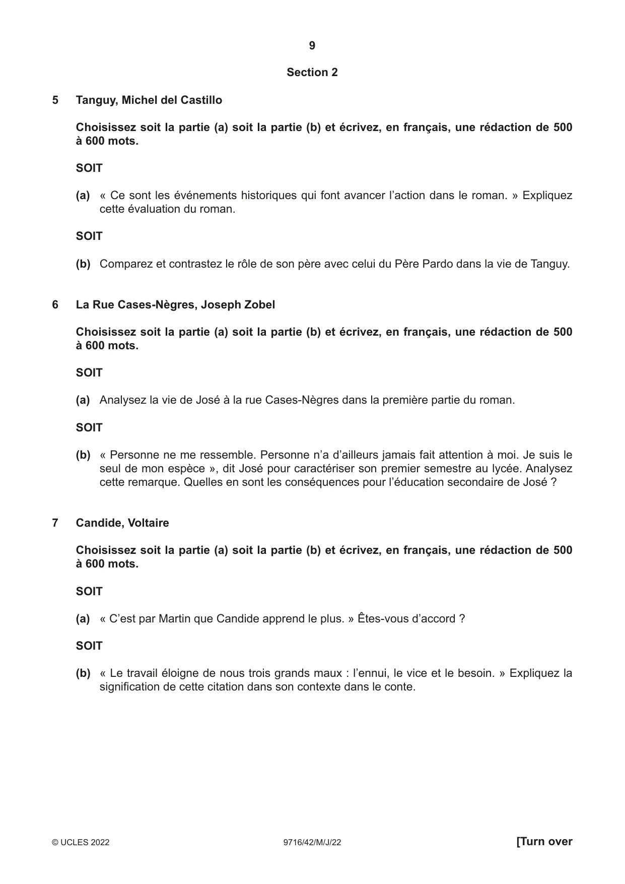 Cambridge A Level French (A Level only) 9716 2022 May/June Paper 4 · Variant 2 question paper, page 9 of 12