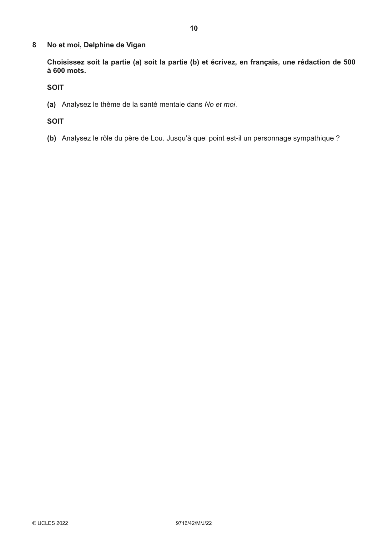 Cambridge A Level French (A Level only) 9716 2022 May/June Paper 4 · Variant 2 question paper, page 10 of 12