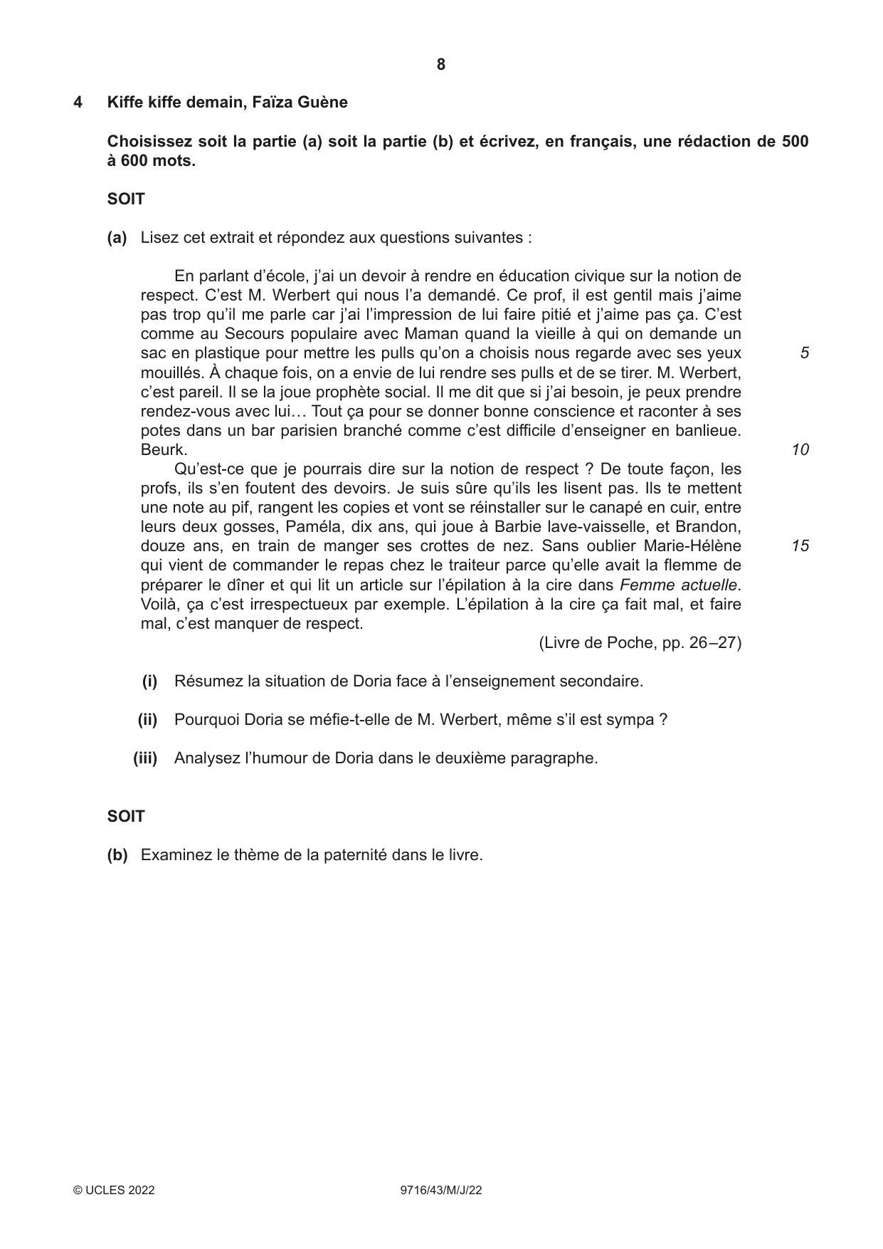 Cambridge A Level French (A Level only) 9716 2022 May/June Paper 4 · Variant 3 question paper, page 8 of 12