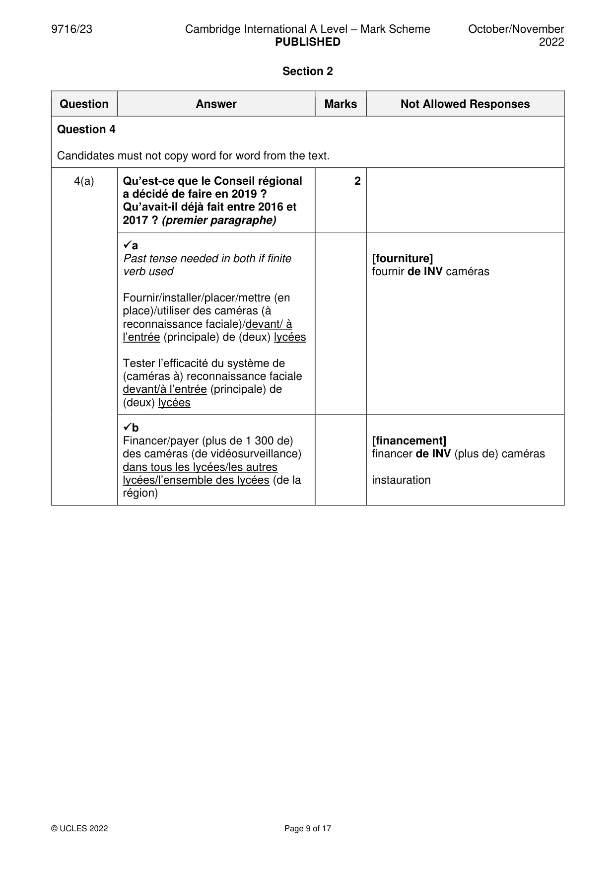 Mark scheme, page 9 of 17
