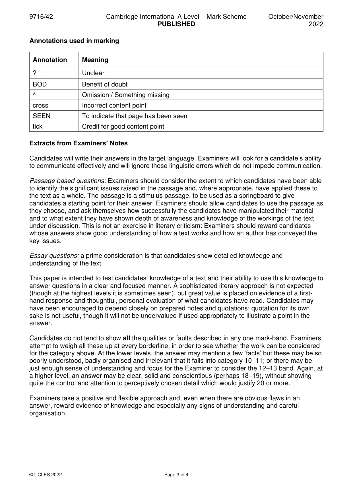 Mark scheme, page 3 of 4