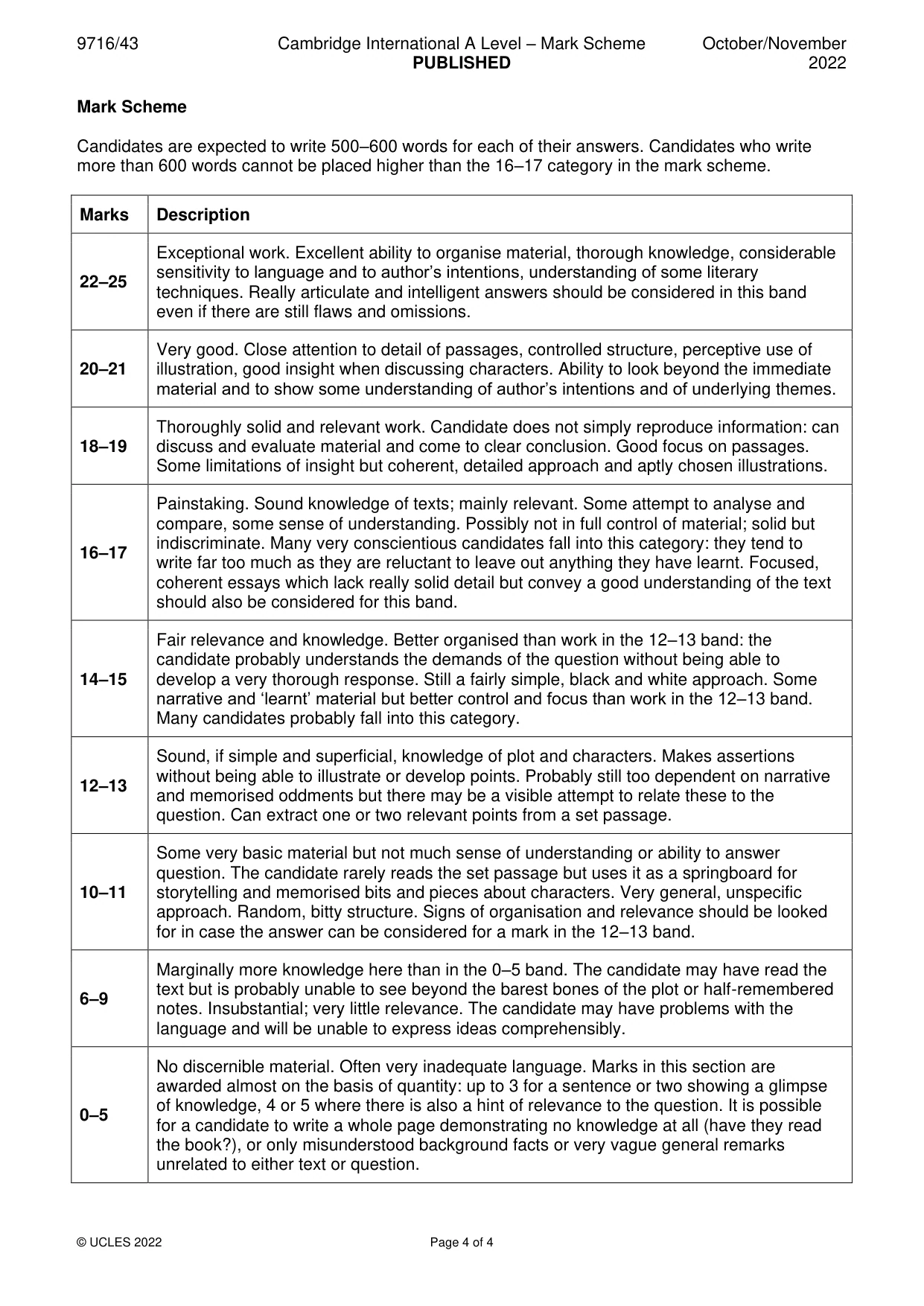 Mark scheme, page 4 of 4
