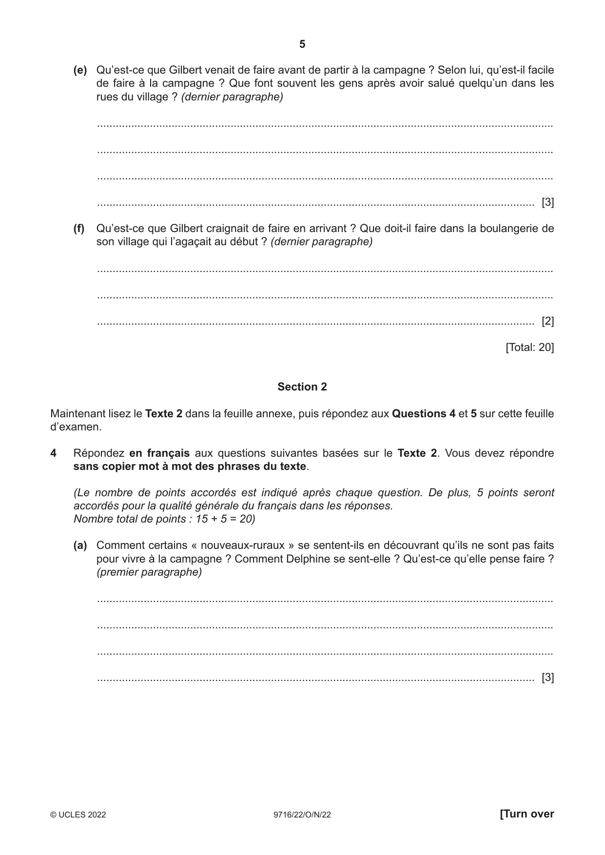 Cambridge A Level French (A Level only) 9716 2022 Oct/Nov Paper 2 · Variant 2 question paper, page 5 of 8