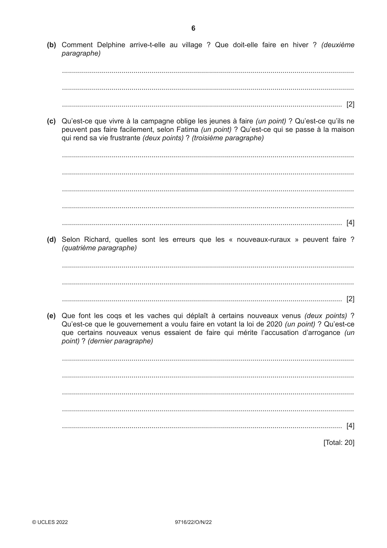 Cambridge A Level French (A Level only) 9716 2022 Oct/Nov Paper 2 · Variant 2 question paper, page 6 of 8