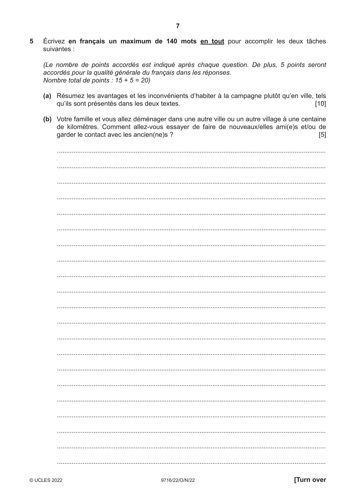 Cambridge A Level French (A Level only) 9716 2022 Oct/Nov Paper 2 · Variant 2 question paper, page 7 of 8