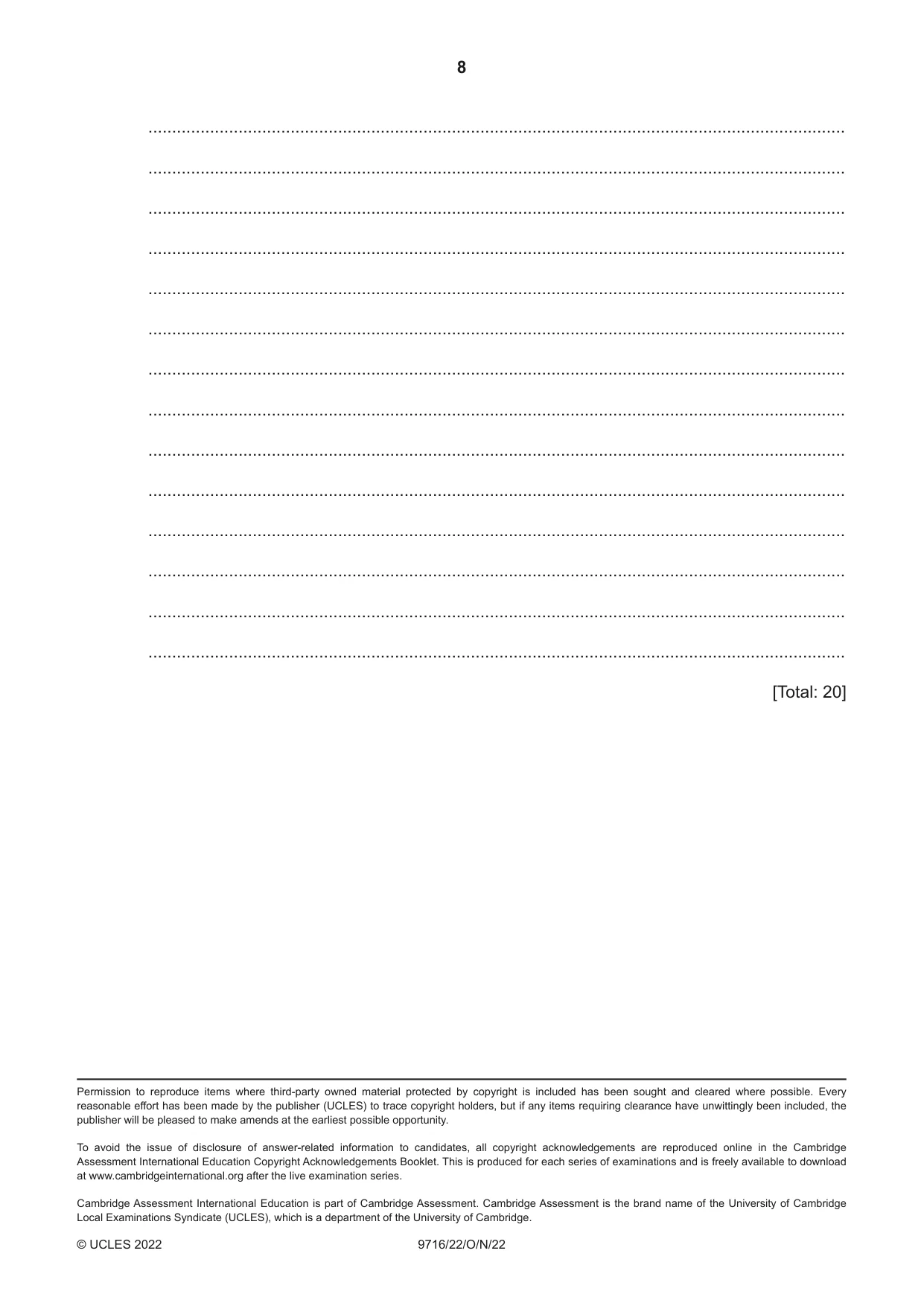 Cambridge A Level French (A Level only) 9716 2022 Oct/Nov Paper 2 · Variant 2 question paper, page 8 of 8