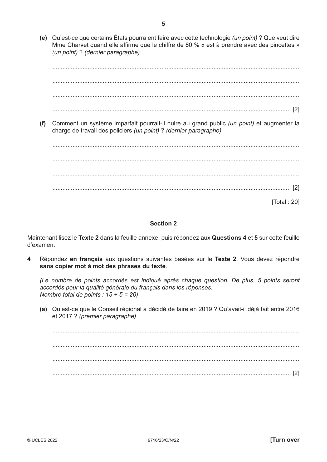 Cambridge A Level French (A Level only) 9716 2022 Oct/Nov Paper 2 · Variant 3 question paper, page 5 of 8
