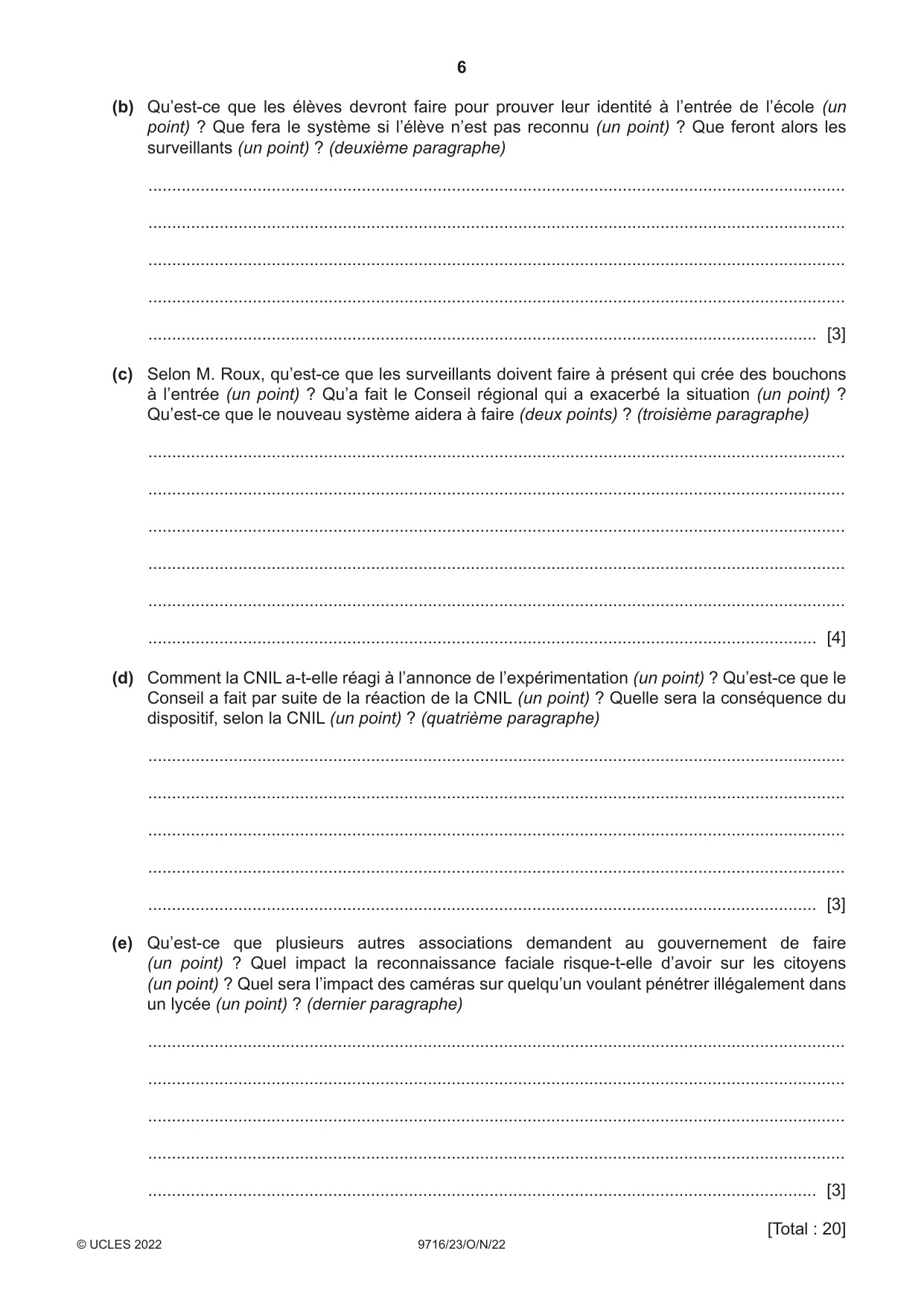 Cambridge A Level French (A Level only) 9716 2022 Oct/Nov Paper 2 · Variant 3 question paper, page 6 of 8