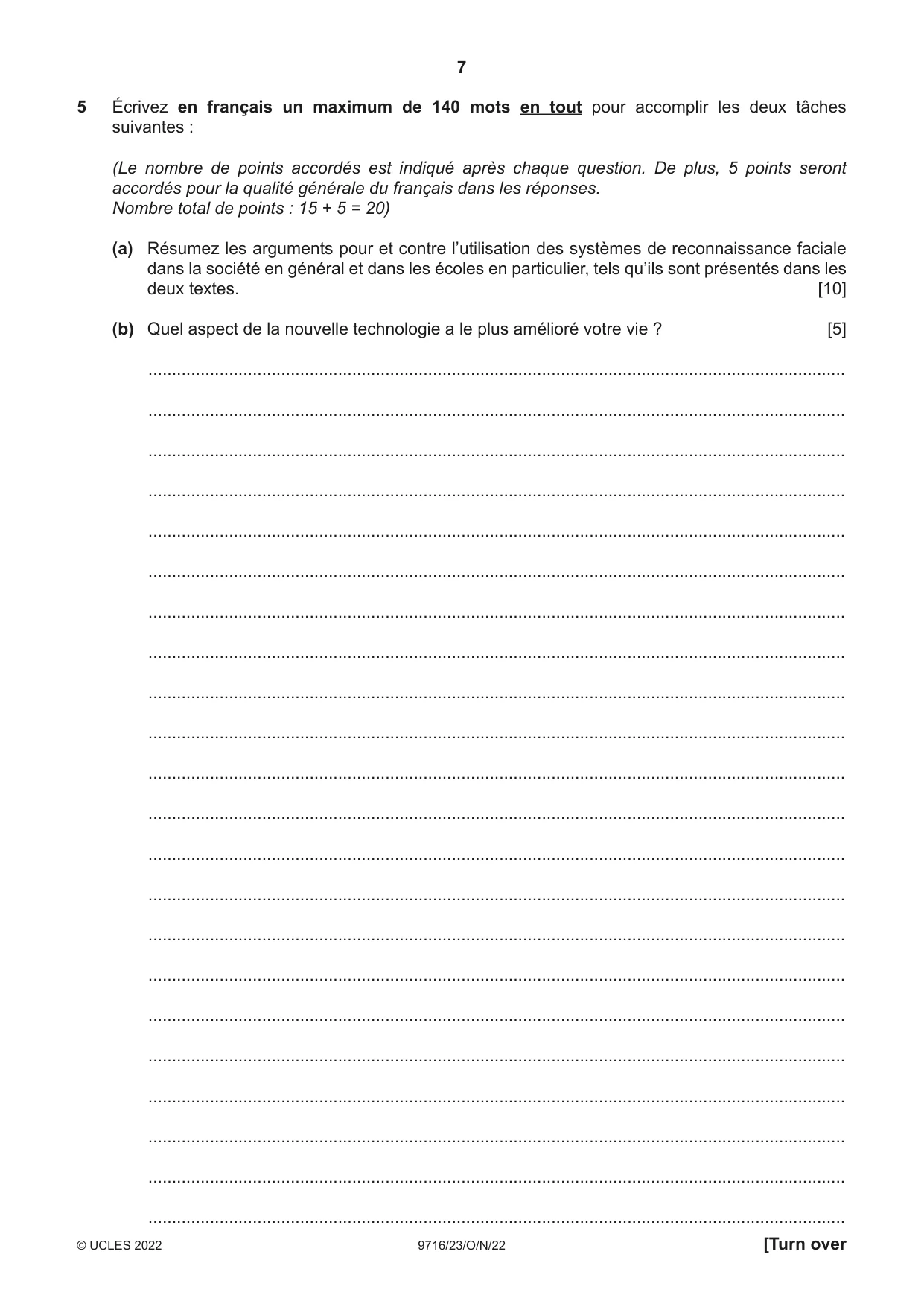 Cambridge A Level French (A Level only) 9716 2022 Oct/Nov Paper 2 · Variant 3 question paper, page 7 of 8