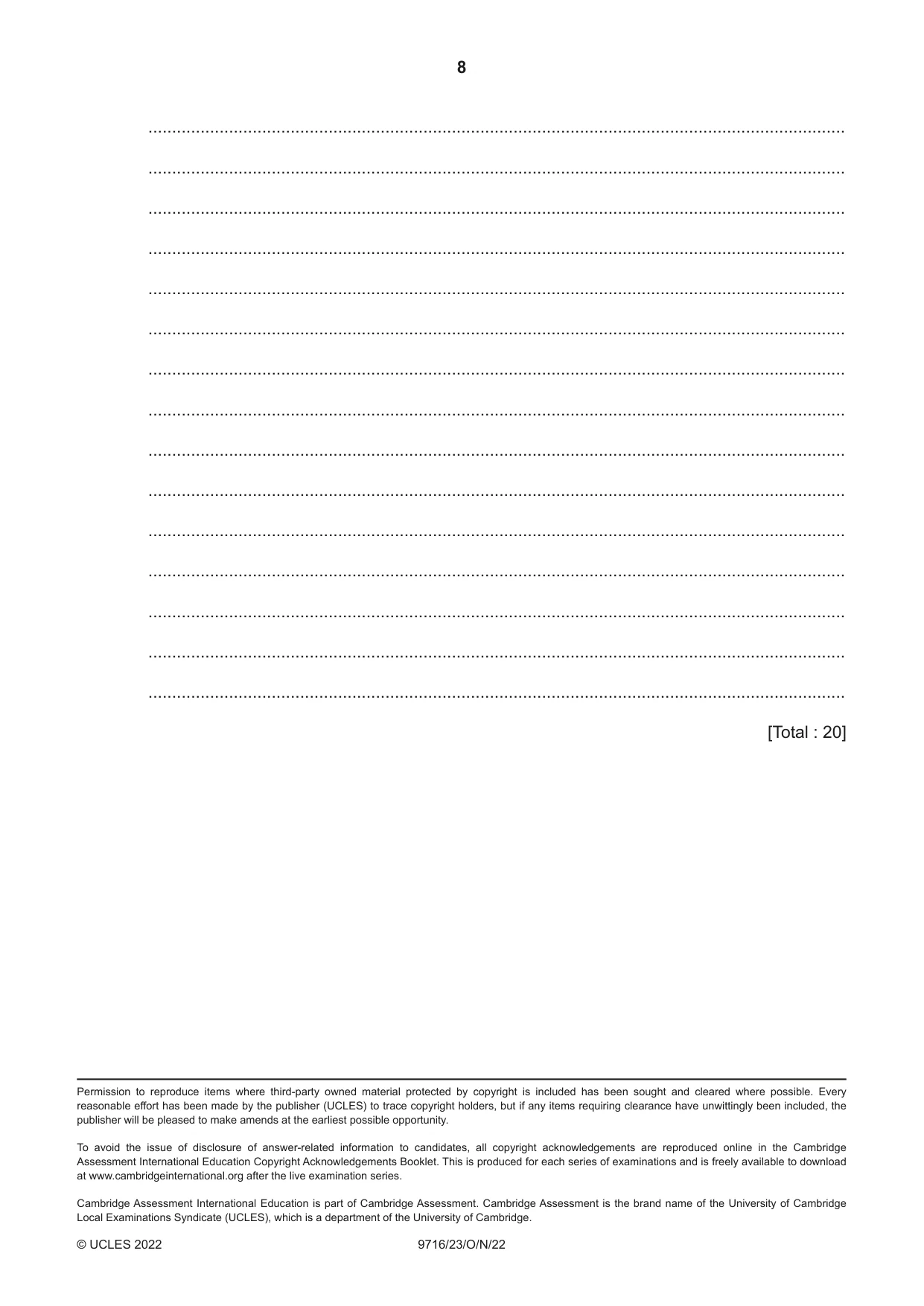Cambridge A Level French (A Level only) 9716 2022 Oct/Nov Paper 2 · Variant 3 question paper, page 8 of 8