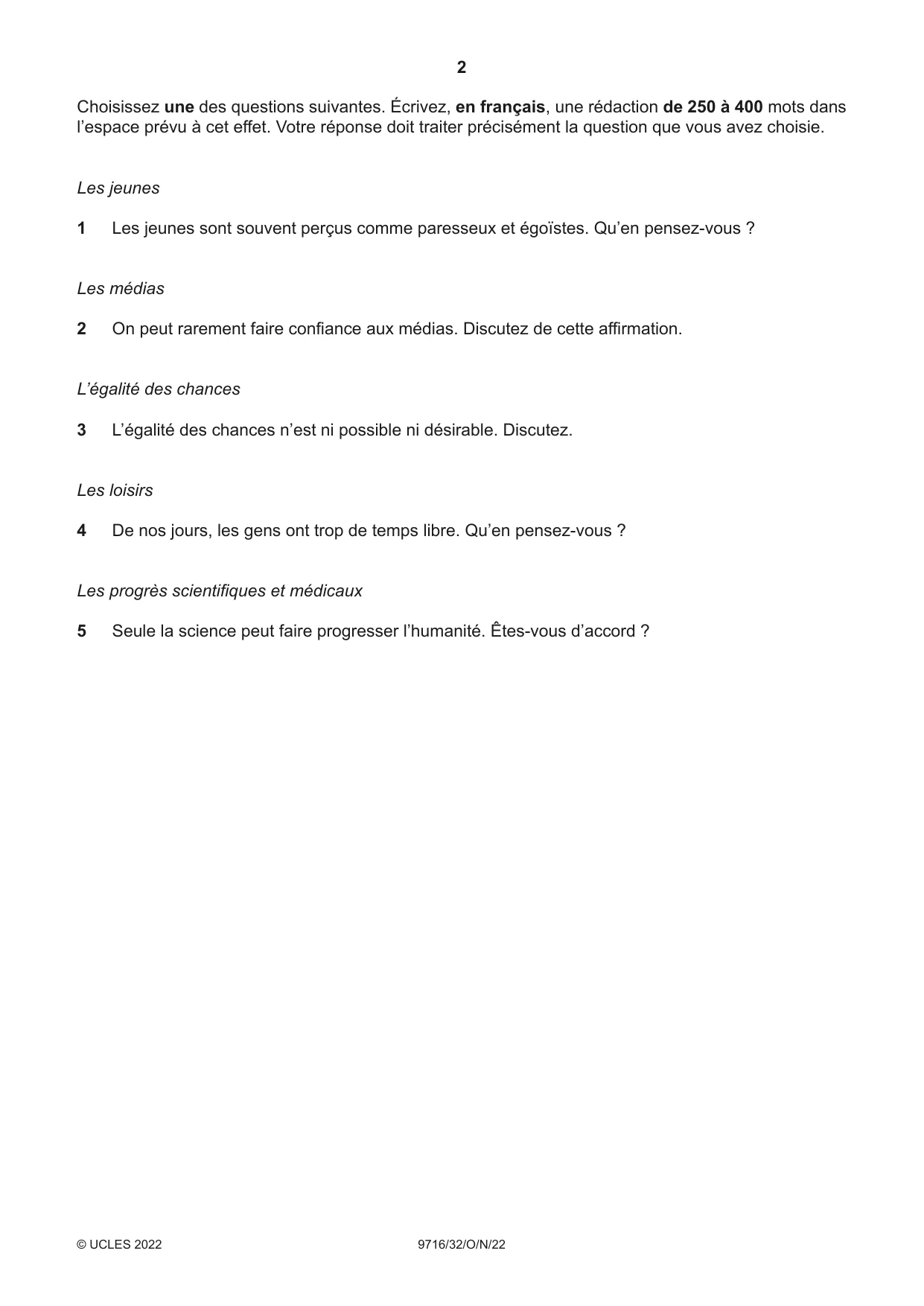 Cambridge A Level French (A Level only) 9716 2022 Oct/Nov Paper 3 · Variant 2 question paper, page 2 of 8