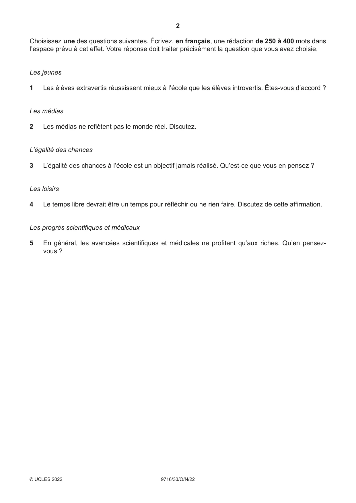 Cambridge A Level French (A Level only) 9716 2022 Oct/Nov Paper 3 · Variant 3 question paper, page 2 of 8