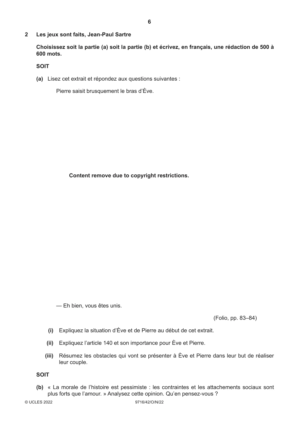 Cambridge A Level French (A Level only) 9716 2022 Oct/Nov Paper 4 · Variant 2 question paper, page 6 of 12
