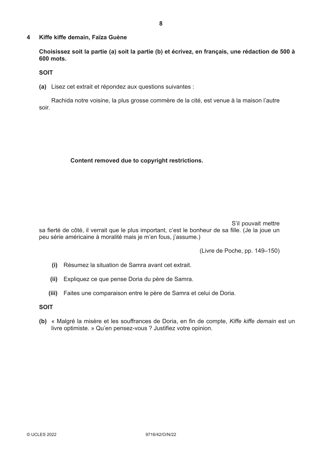 Cambridge A Level French (A Level only) 9716 2022 Oct/Nov Paper 4 · Variant 2 question paper, page 8 of 12