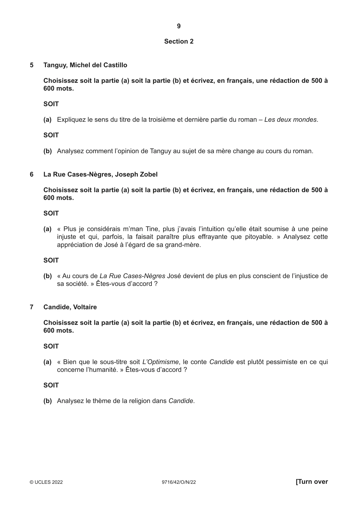 Cambridge A Level French (A Level only) 9716 2022 Oct/Nov Paper 4 · Variant 2 question paper, page 9 of 12