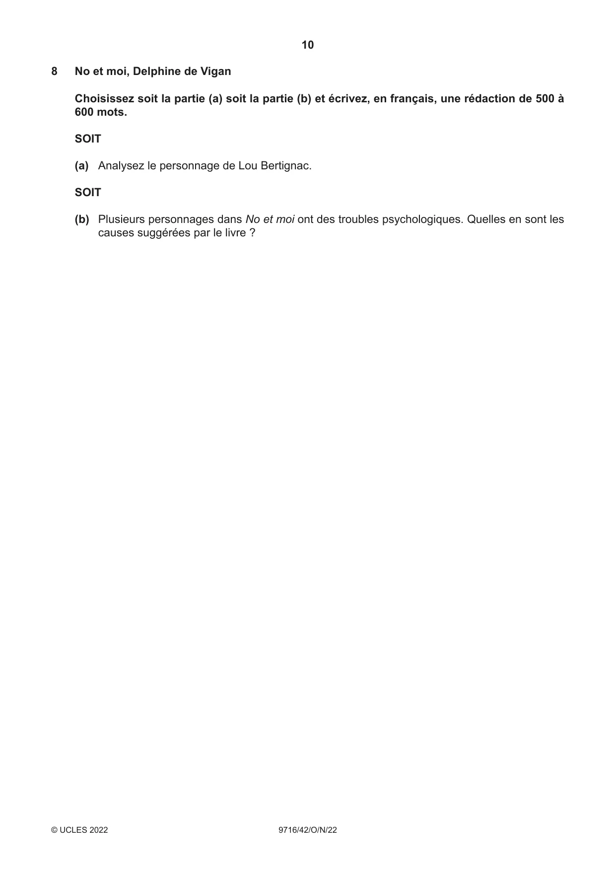 Cambridge A Level French (A Level only) 9716 2022 Oct/Nov Paper 4 · Variant 2 question paper, page 10 of 12