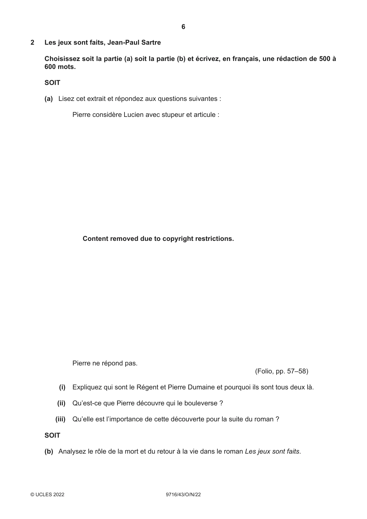 Cambridge A Level French (A Level only) 9716 2022 Oct/Nov Paper 4 · Variant 3 question paper, page 6 of 12