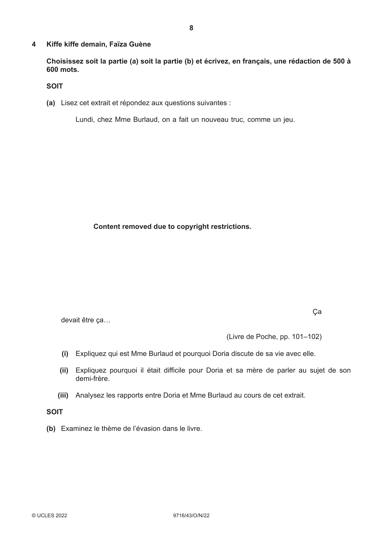 Cambridge A Level French (A Level only) 9716 2022 Oct/Nov Paper 4 · Variant 3 question paper, page 8 of 12