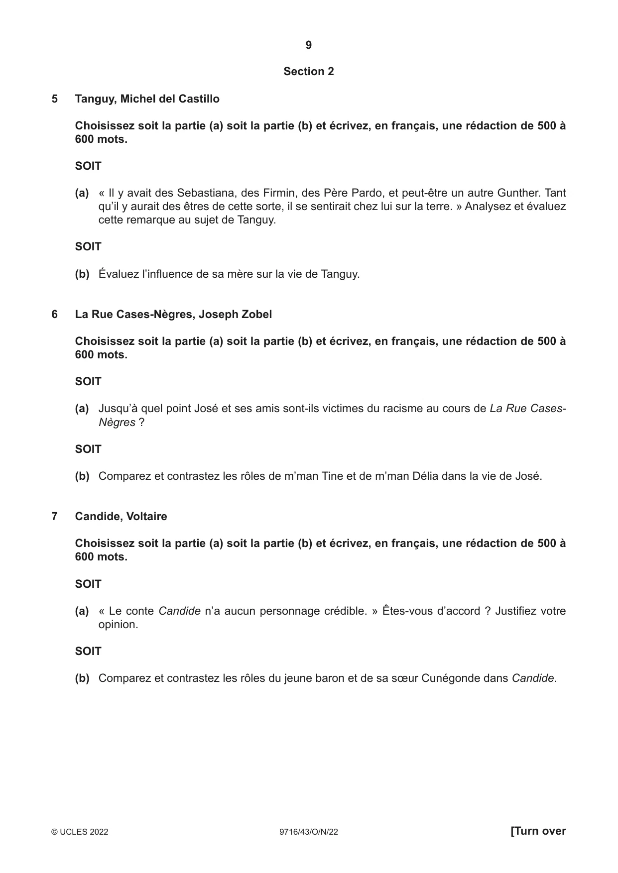 Cambridge A Level French (A Level only) 9716 2022 Oct/Nov Paper 4 · Variant 3 question paper, page 9 of 12