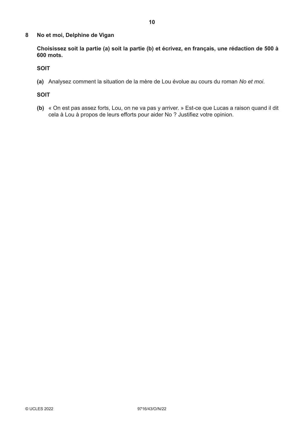 Cambridge A Level French (A Level only) 9716 2022 Oct/Nov Paper 4 · Variant 3 question paper, page 10 of 12