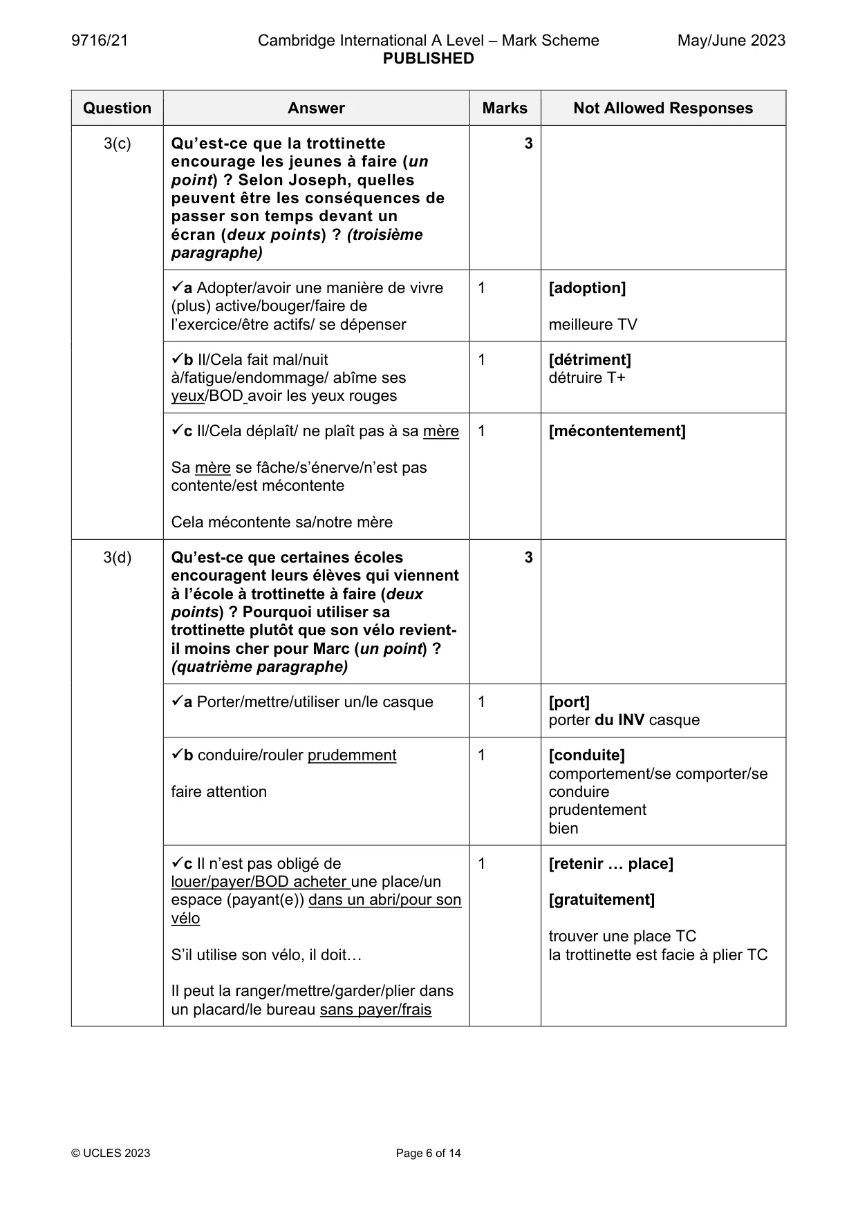 Mark scheme, page 6 of 14