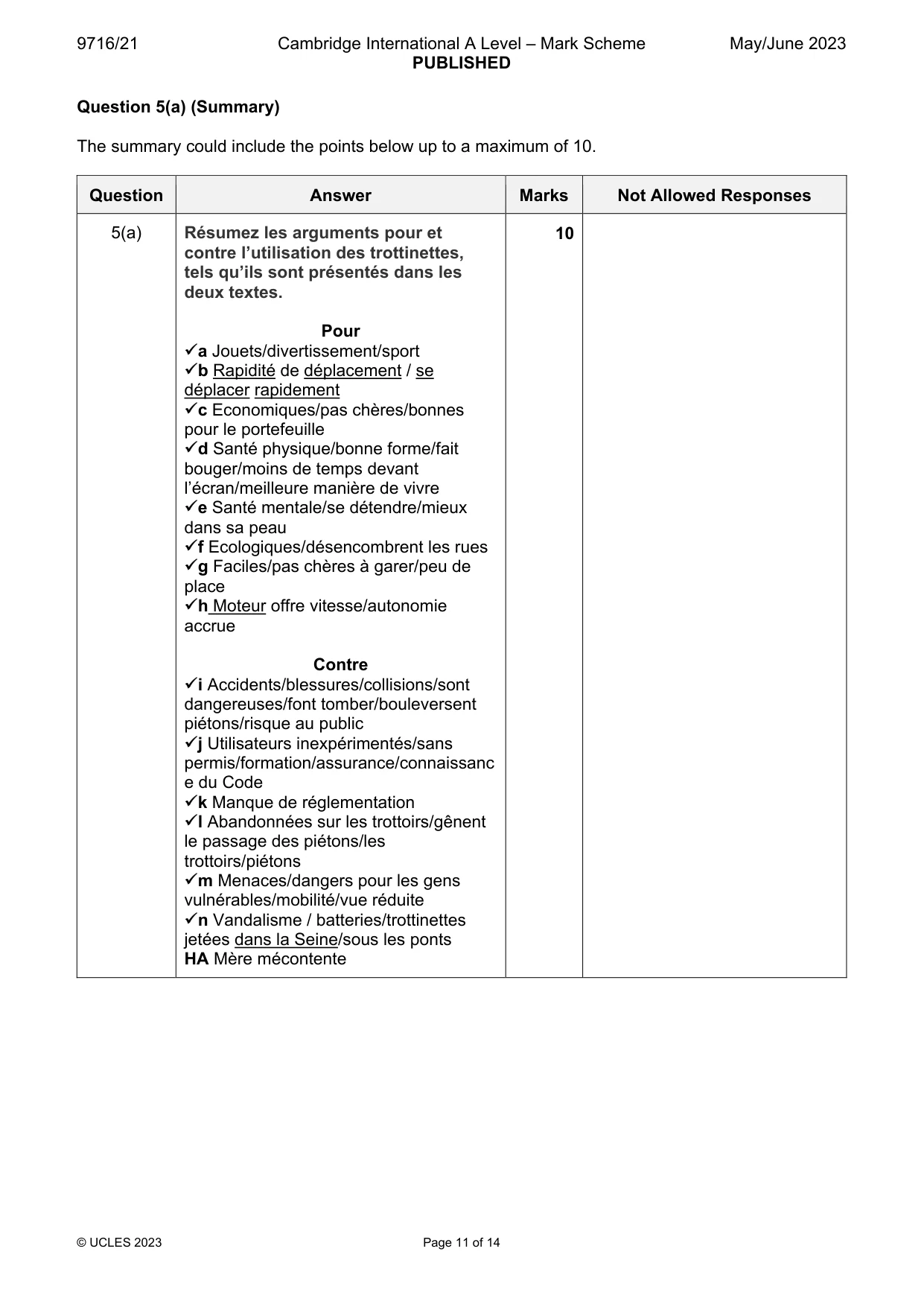 Mark scheme, page 11 of 14