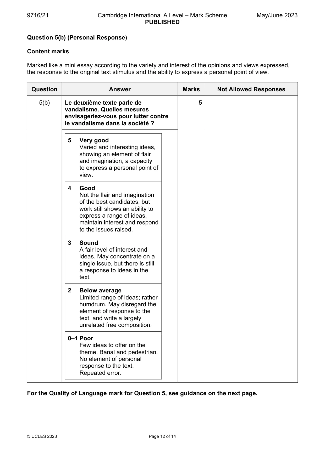 Mark scheme, page 12 of 14