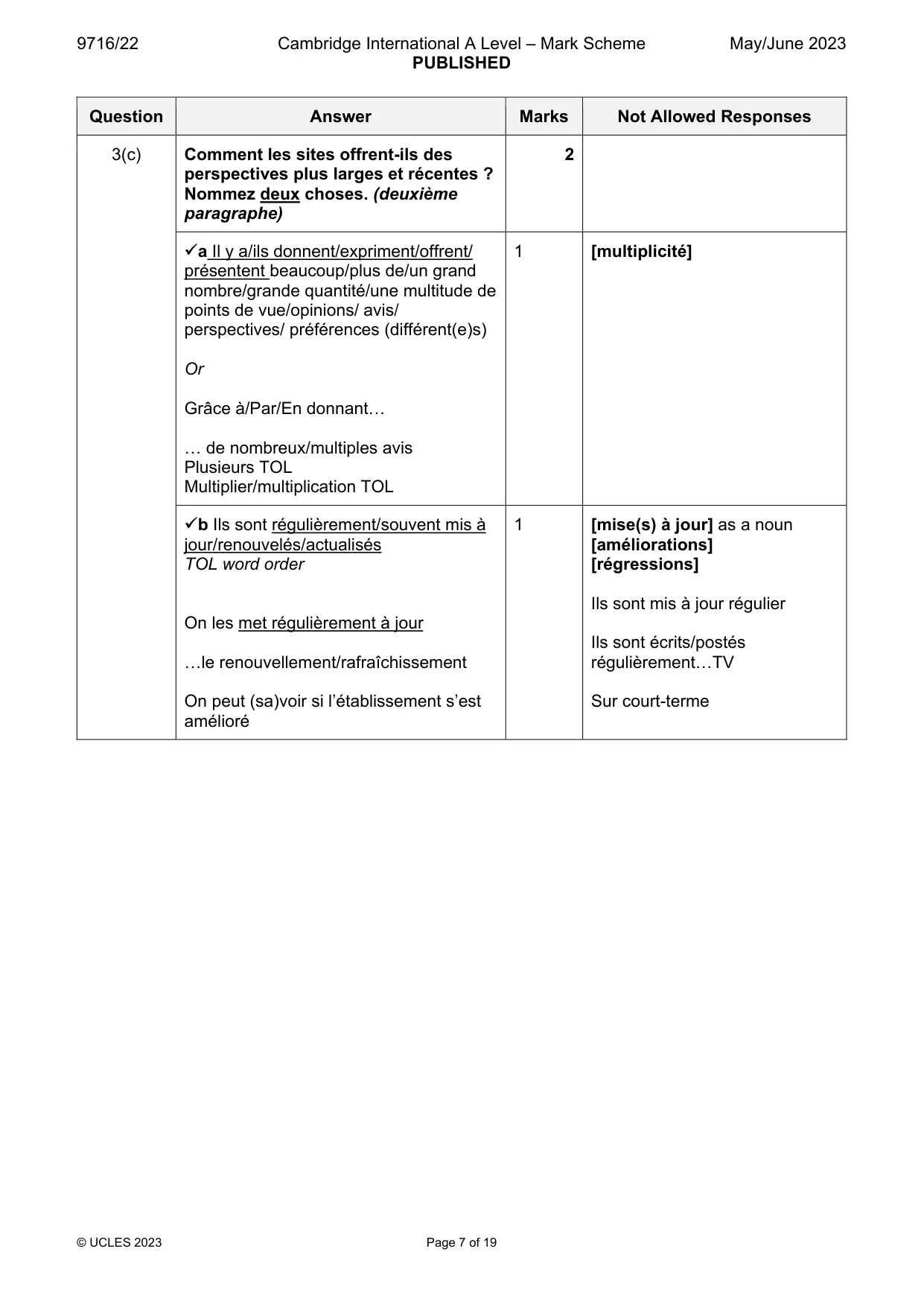 Mark scheme, page 7 of 19