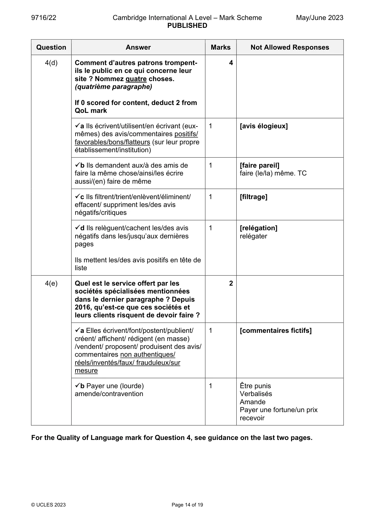 Mark scheme, page 14 of 19