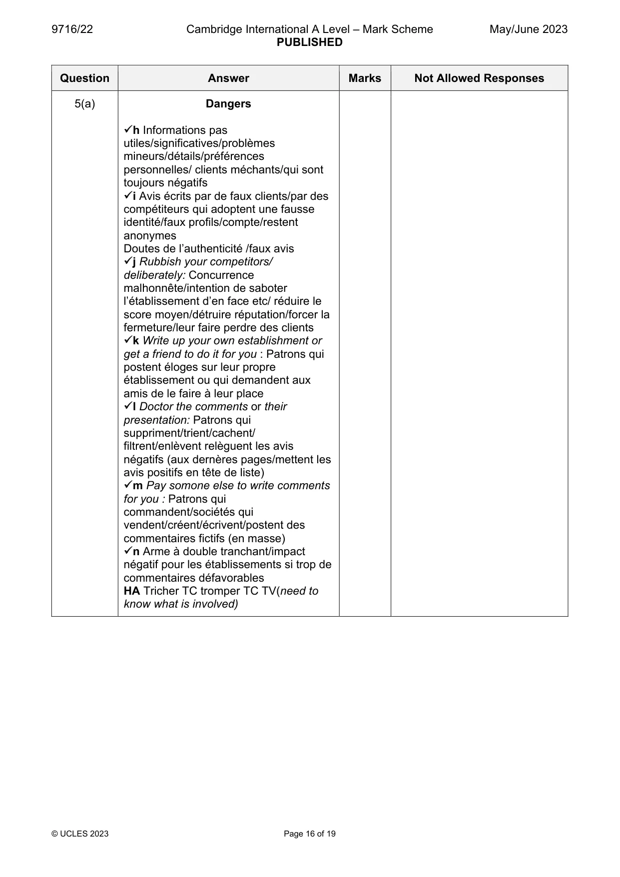 Mark scheme, page 16 of 19